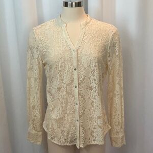 Sundance Long Sleeve Stretch Lace Blouse Women Size L